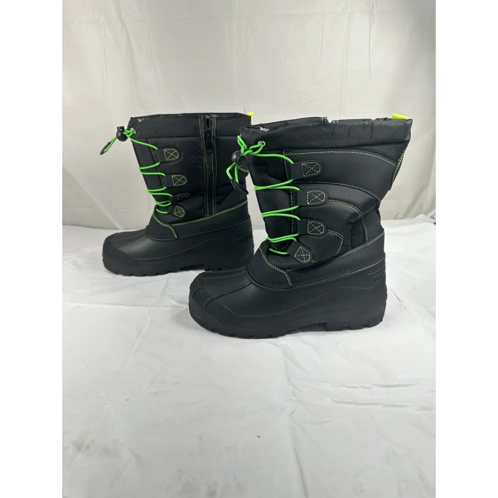 DREAM PAIRS Boys Girls Snow Boots Waterproof 4 Big Kid, Black/Neon/Green